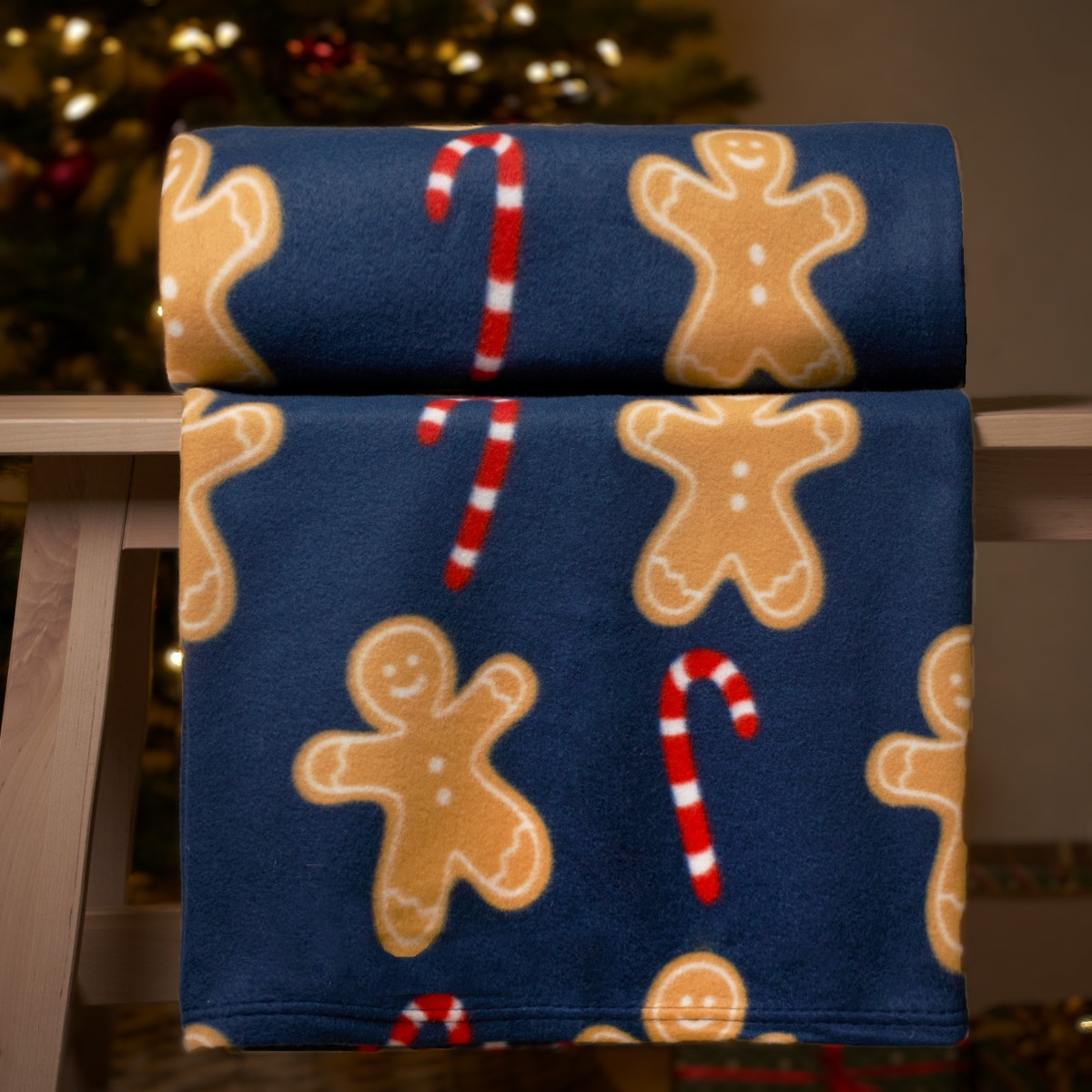 OHS Gingerbread Candy Cane Fleece Throw - Navy Blue>