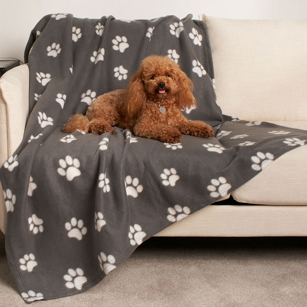 OHS Pet Paw Print Fleece Throw - Charcoal Grey>