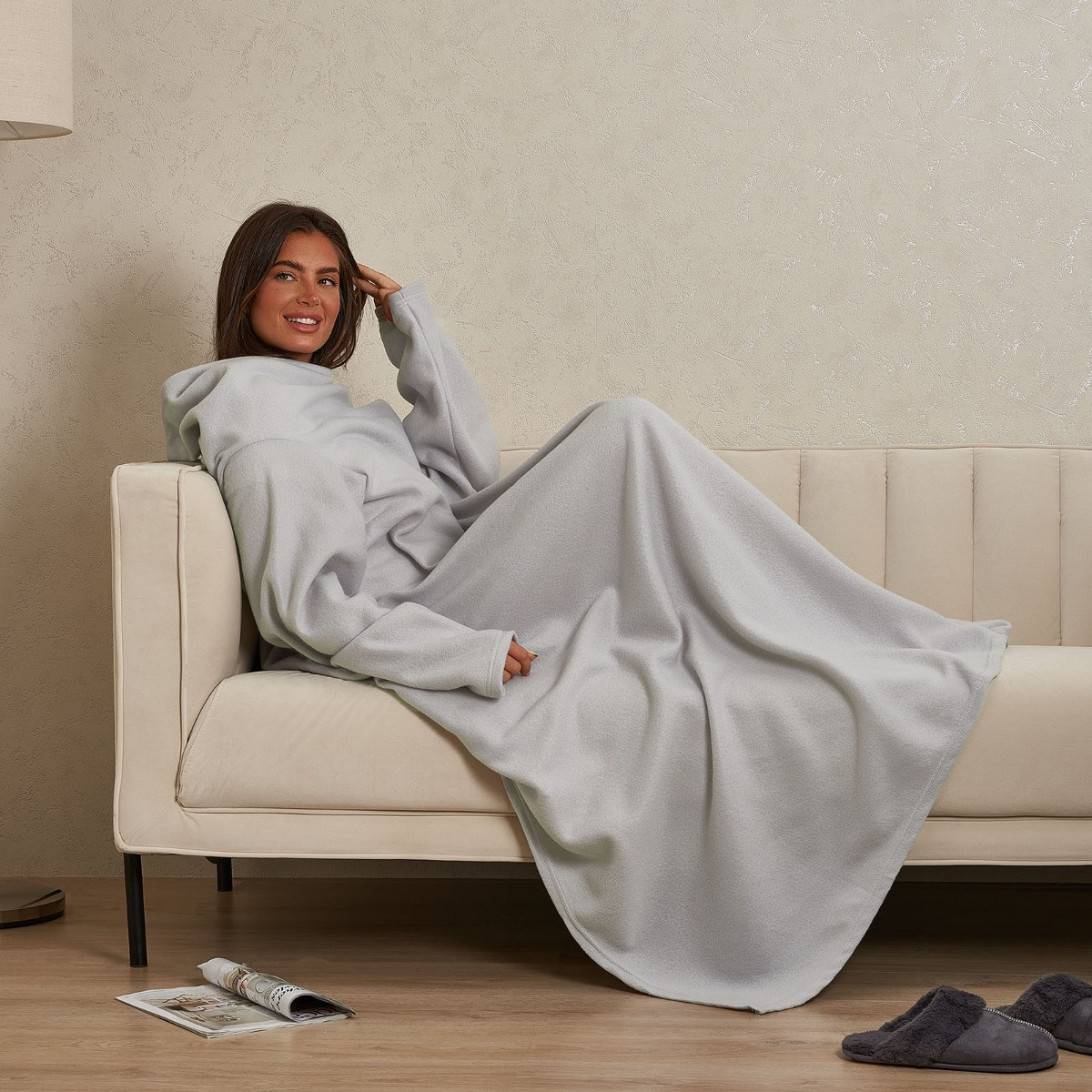 OHS Fleece Wearable Blanket with Sleeves - Silver>