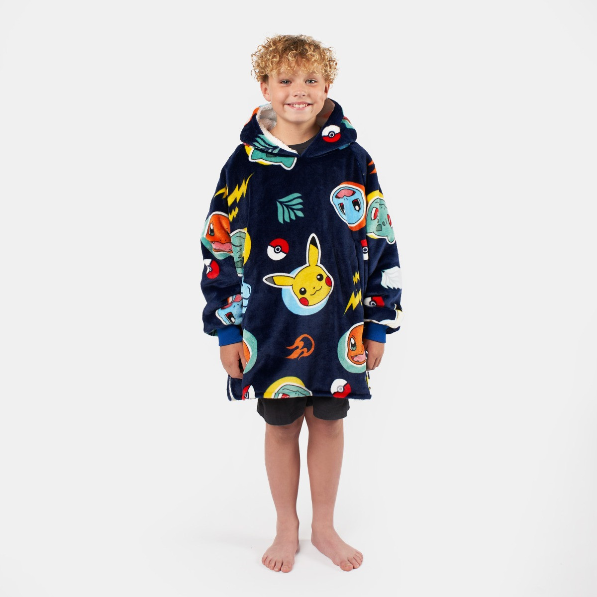 OHS Pokémon Icons Hoodie Blanket, Blue - Kids>