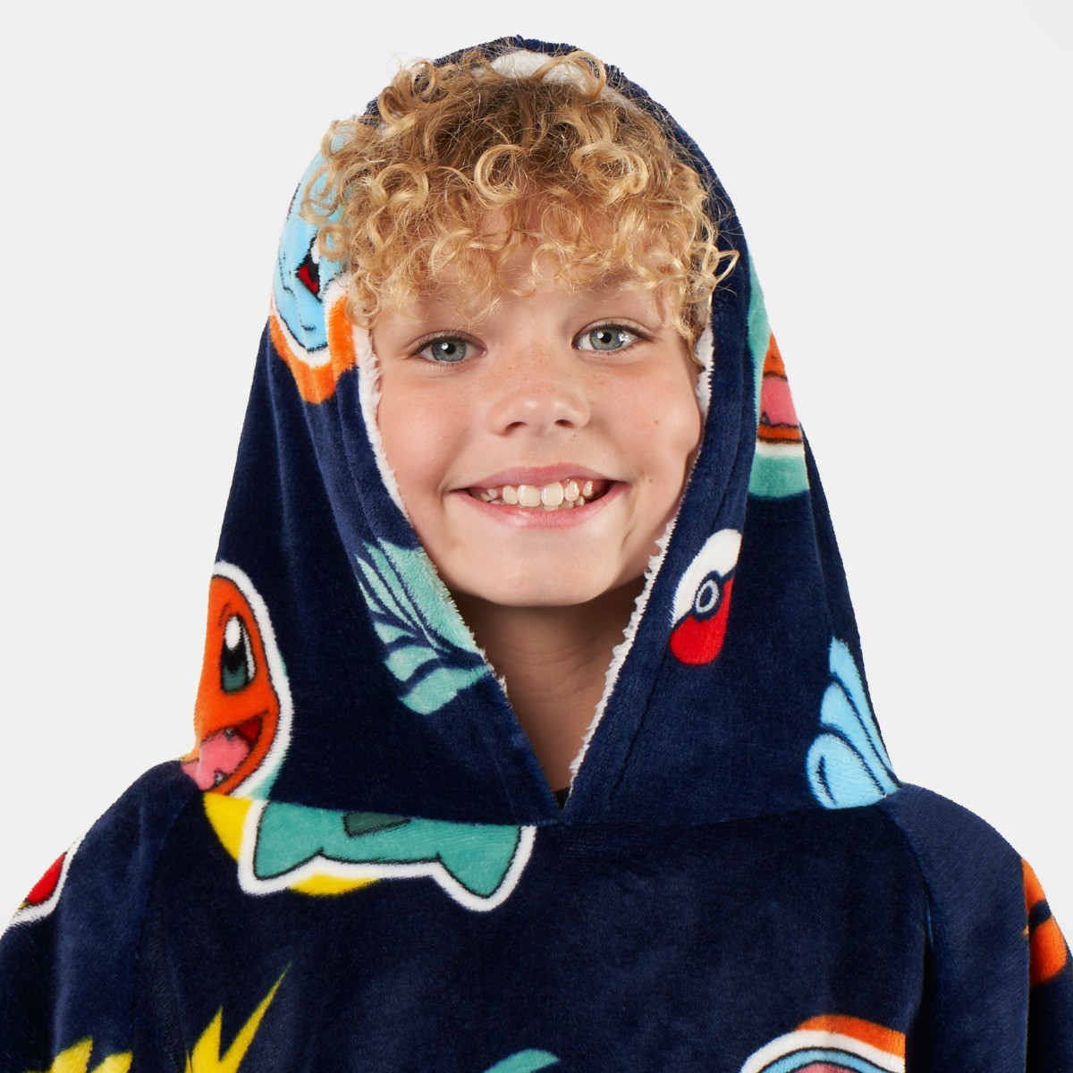 OHS Pokémon Icons Hoodie Blanket, Blue - Kids>