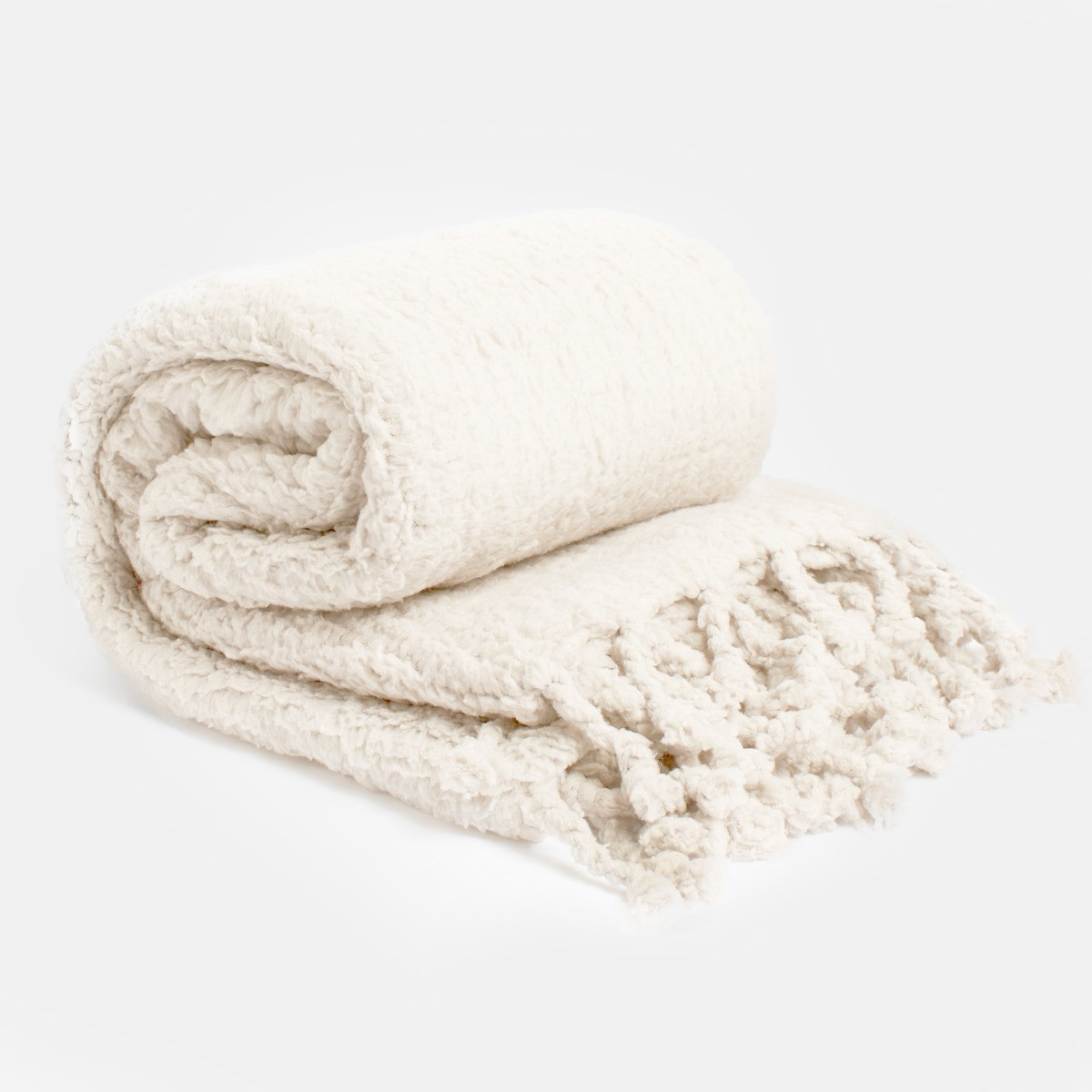 OHS Tassel Sherpa Fleece Throw - Cream>