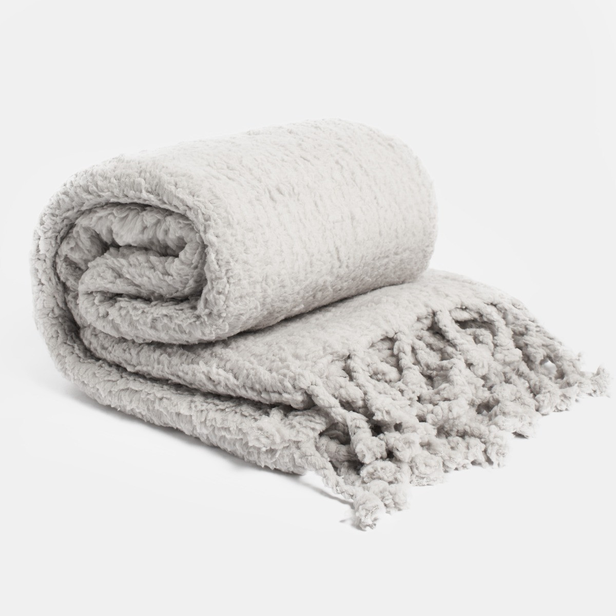 OHS Tassel Sherpa Fleece Throw - Grey>