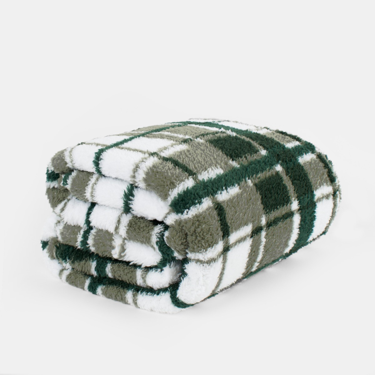 OHS Check Print Teddy Throw - Forest Green>