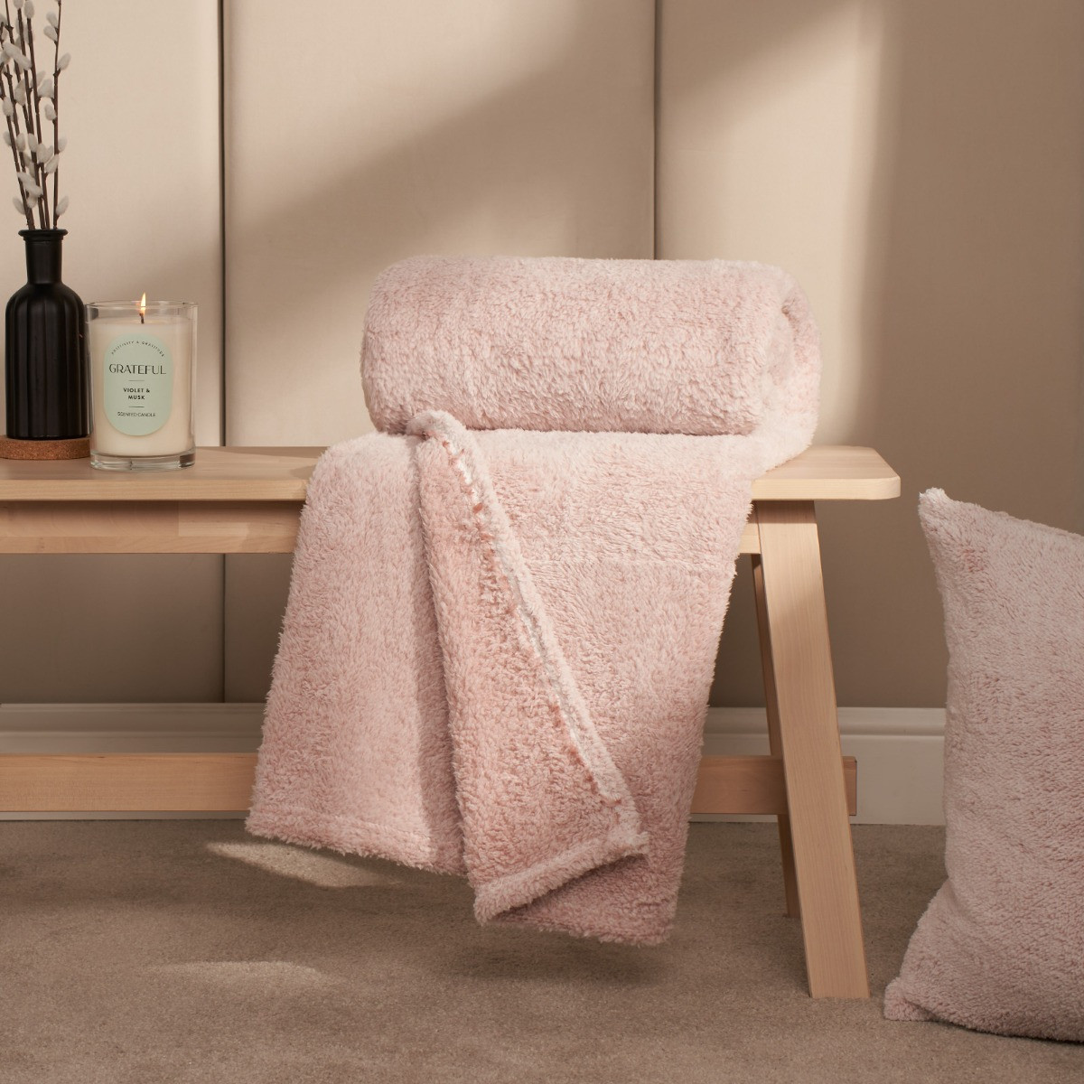 OHS Teddy Marl Throw, Blush - 125 x 150cm>