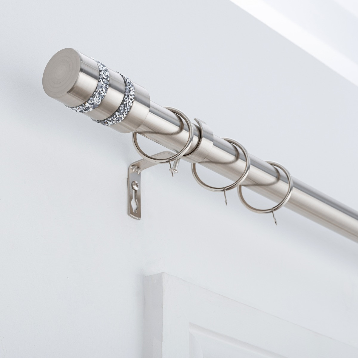 OHS Extendable Diamante Barrel Curtain Pole - Brushed Steel>