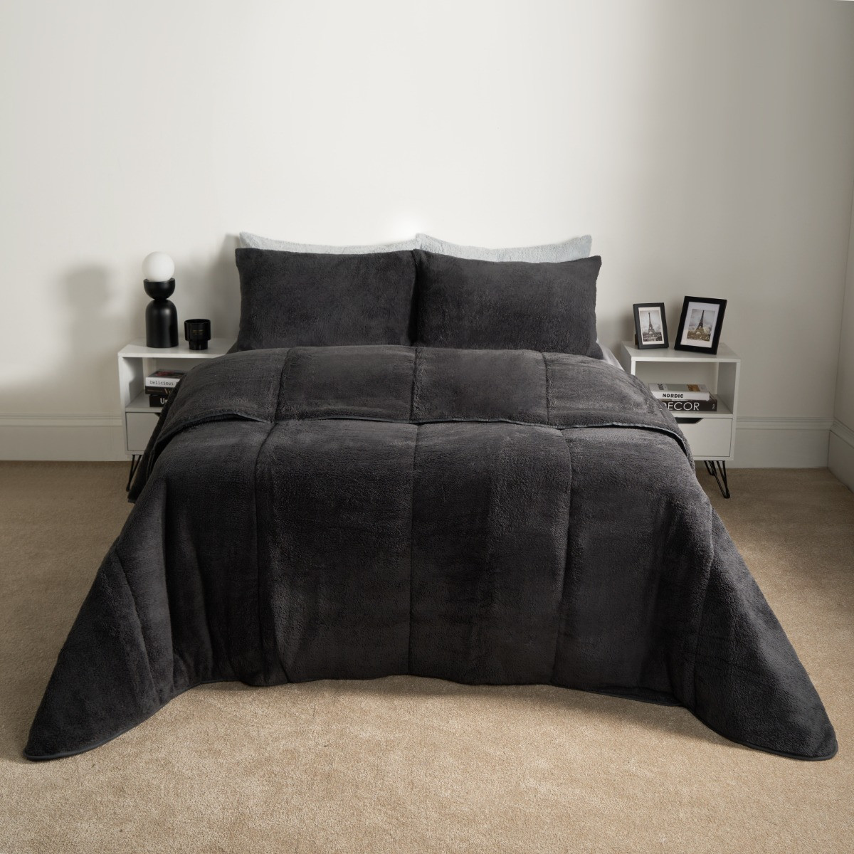 OHS Teddy Coverless 10.5 Duvet & Pillowcase - Charcoal>