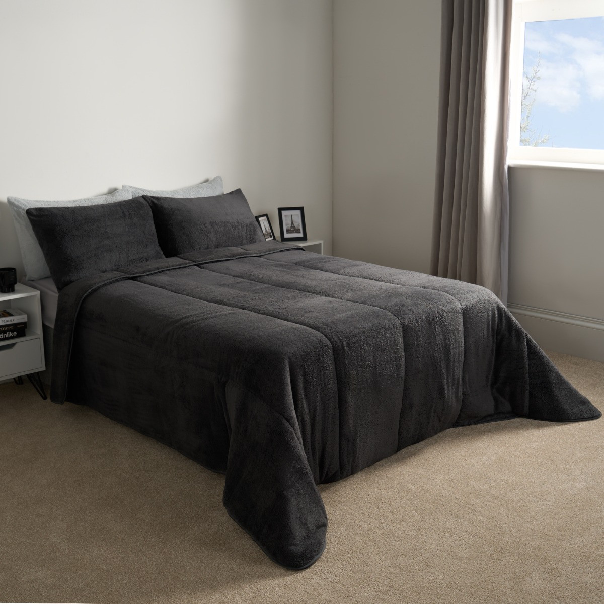 OHS Teddy Coverless 10.5 Duvet & Pillowcase - Charcoal>