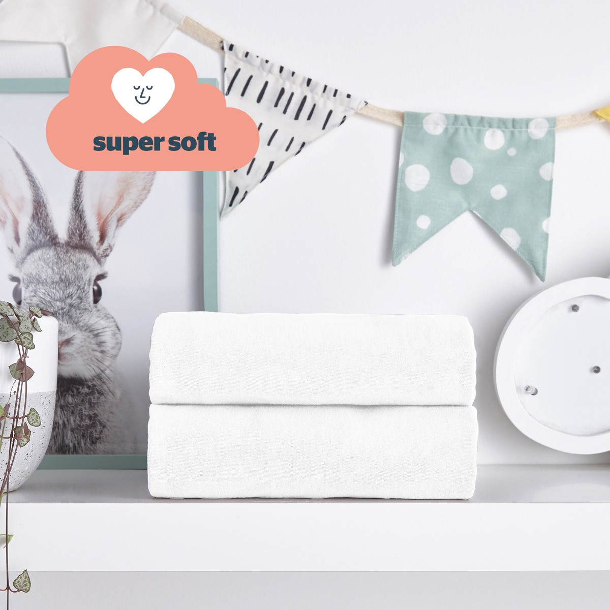 Silentnight Safe Nights 2 Pack Fitted Sheet, Cot Bed - White>