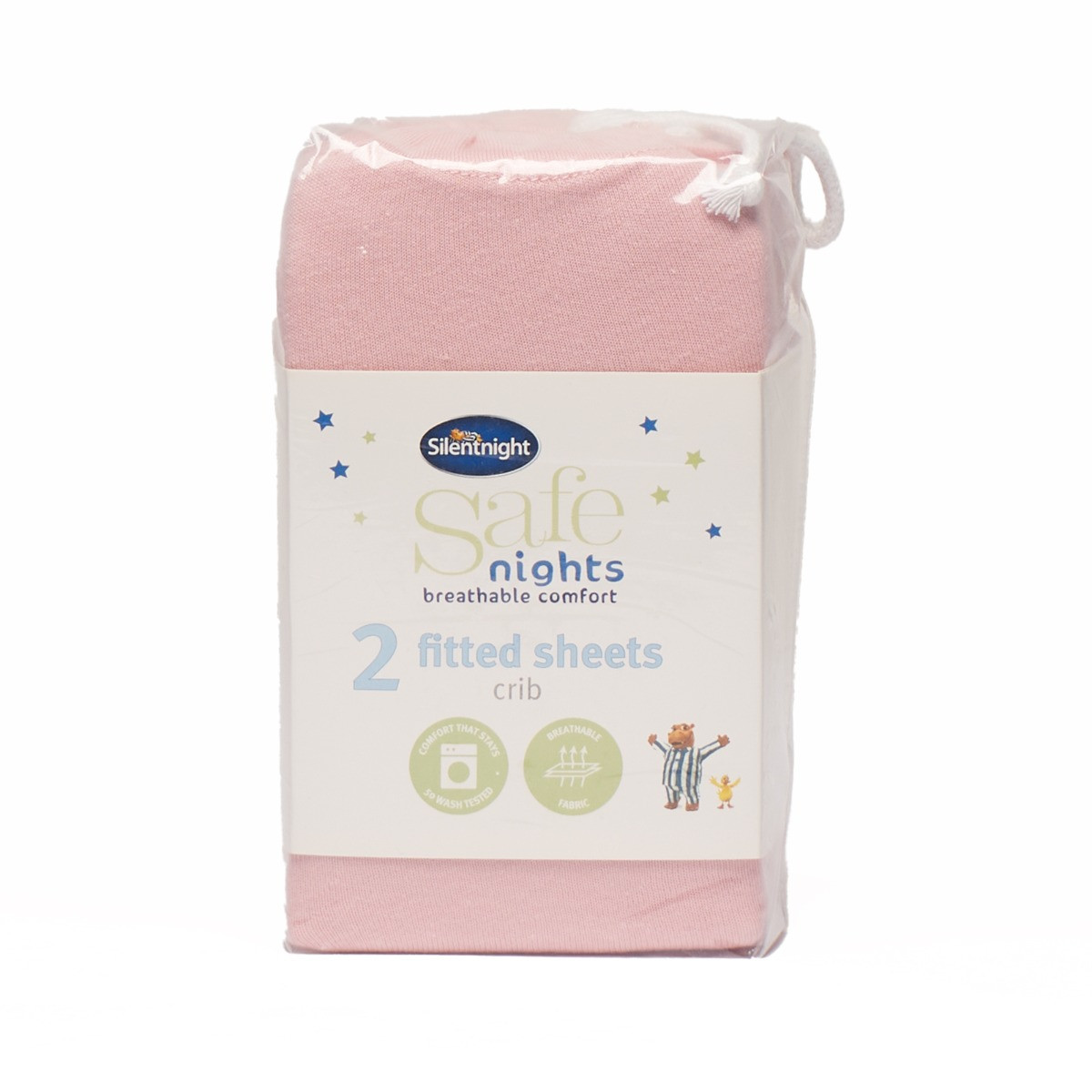 Silentnight Safe Nights 2 Pack Fitted Sheet, Crib - Pink>