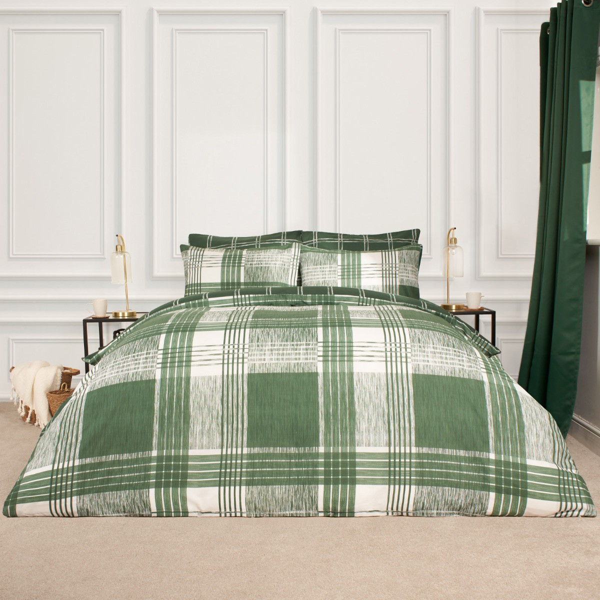 Dreamscene Autumnal Check Print Duvet Set - Forest Green>