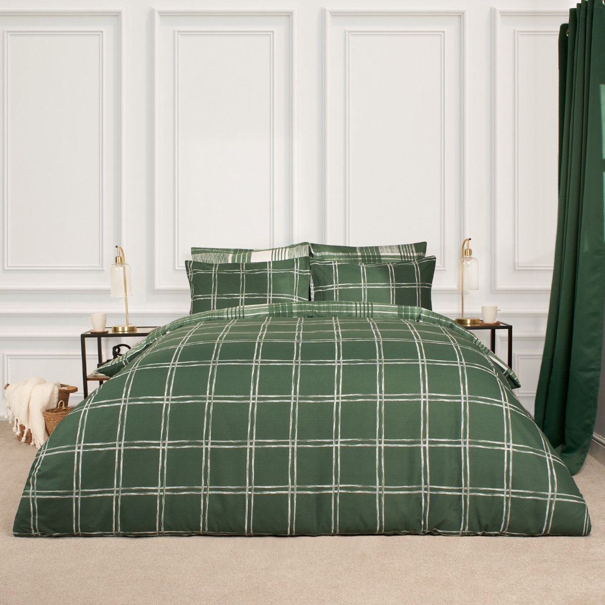 Dreamscene Autumnal Check Print Duvet Set - Forest Green>