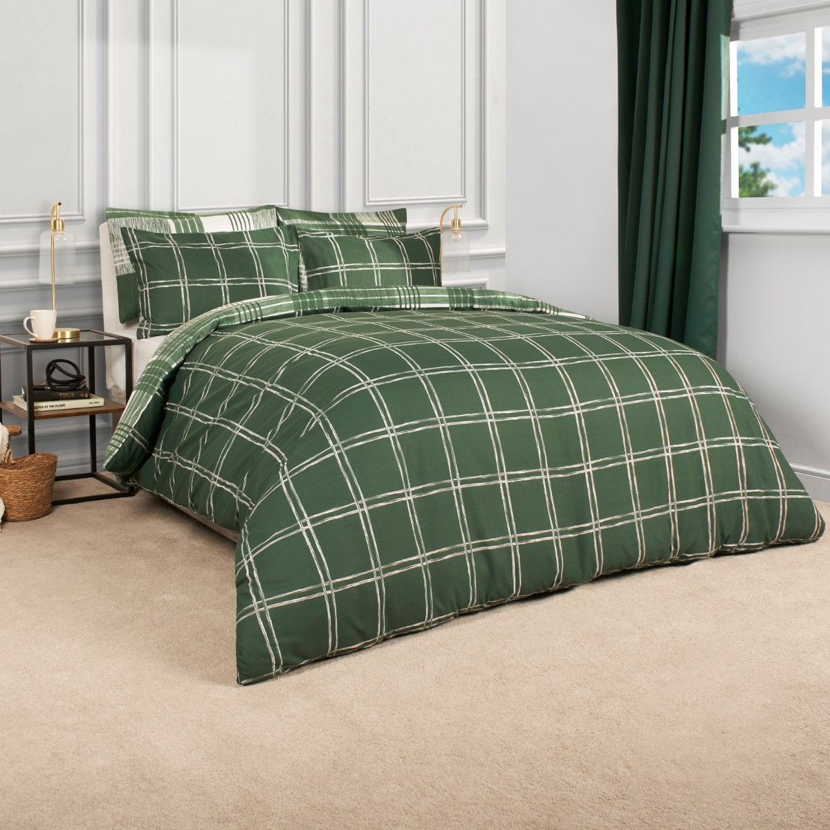 Dreamscene Autumnal Check Print Duvet Set - Forest Green>