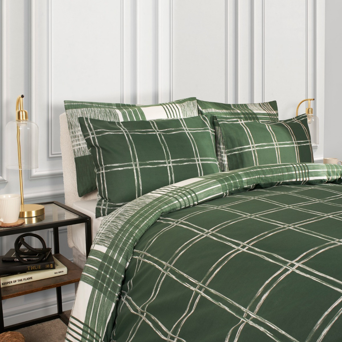 Dreamscene Autumnal Check Print Duvet Set - Forest Green>