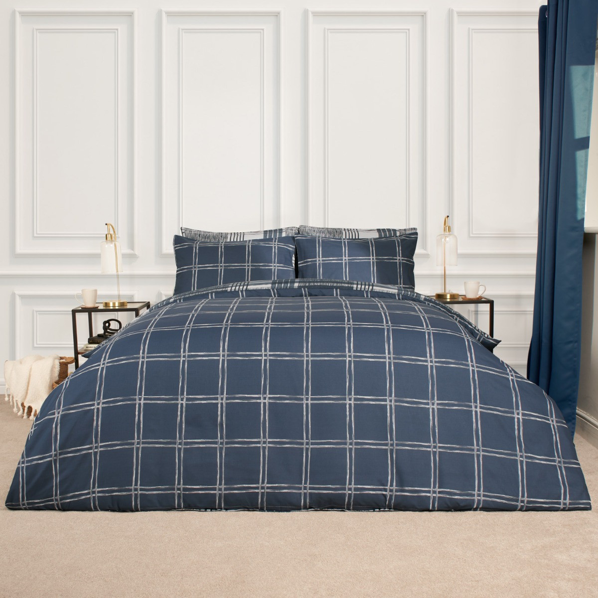 Dreamscene Autumnal Check Print Duvet Set - Navy>