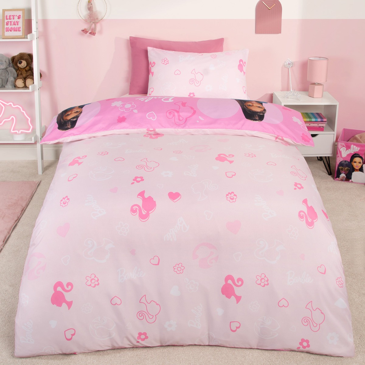 Barbie Friends Reversible Duvet Set, Pink - Double>