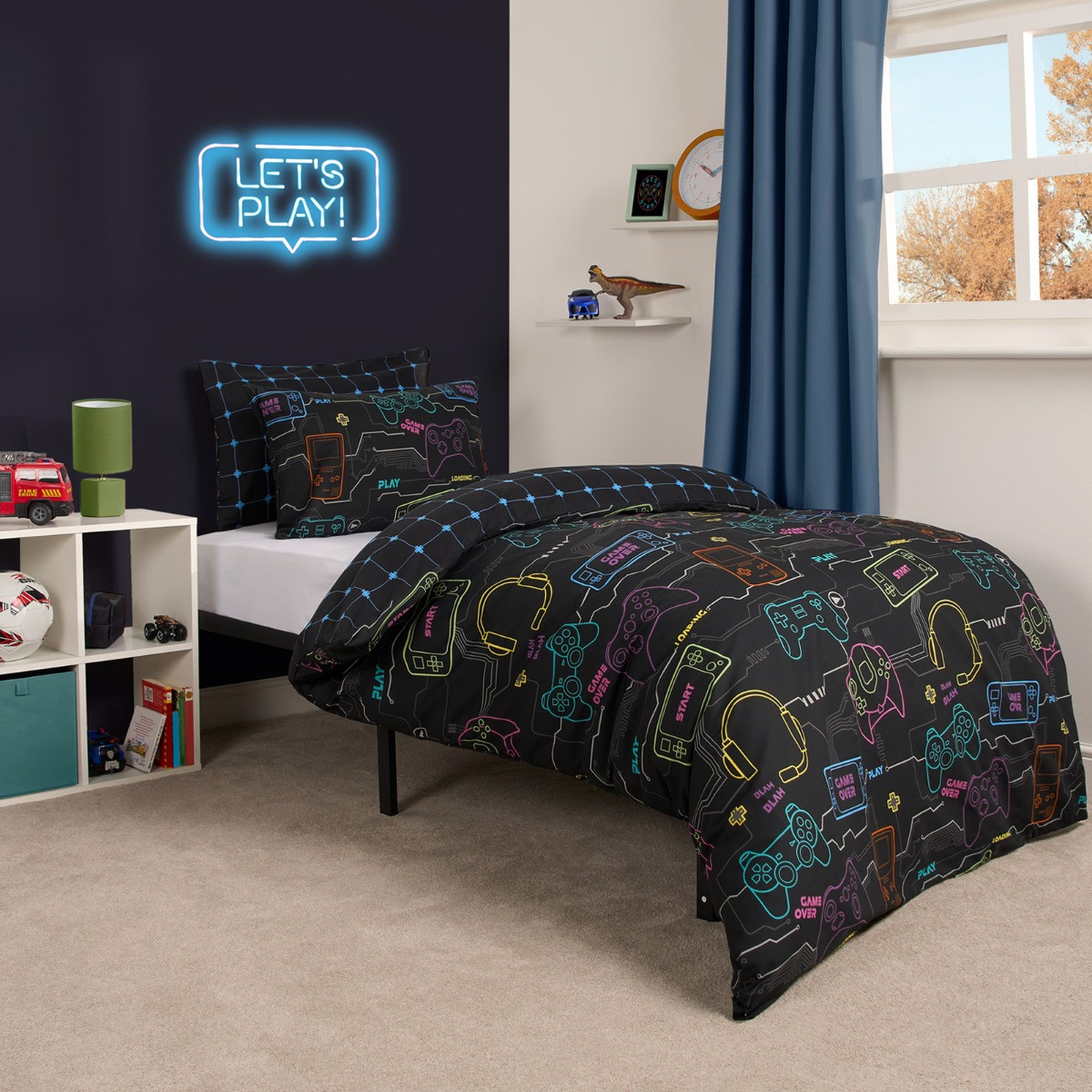 OHS Gaming Print Duvet Set, Black - Single>