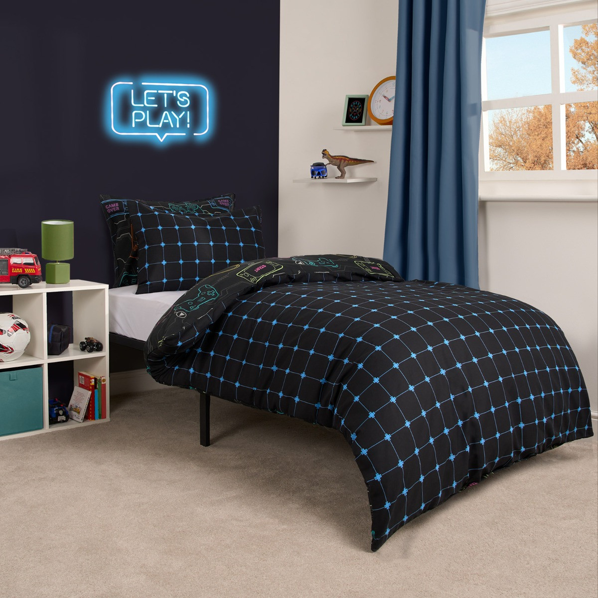 OHS Gaming Print Duvet Set, Black - Single>