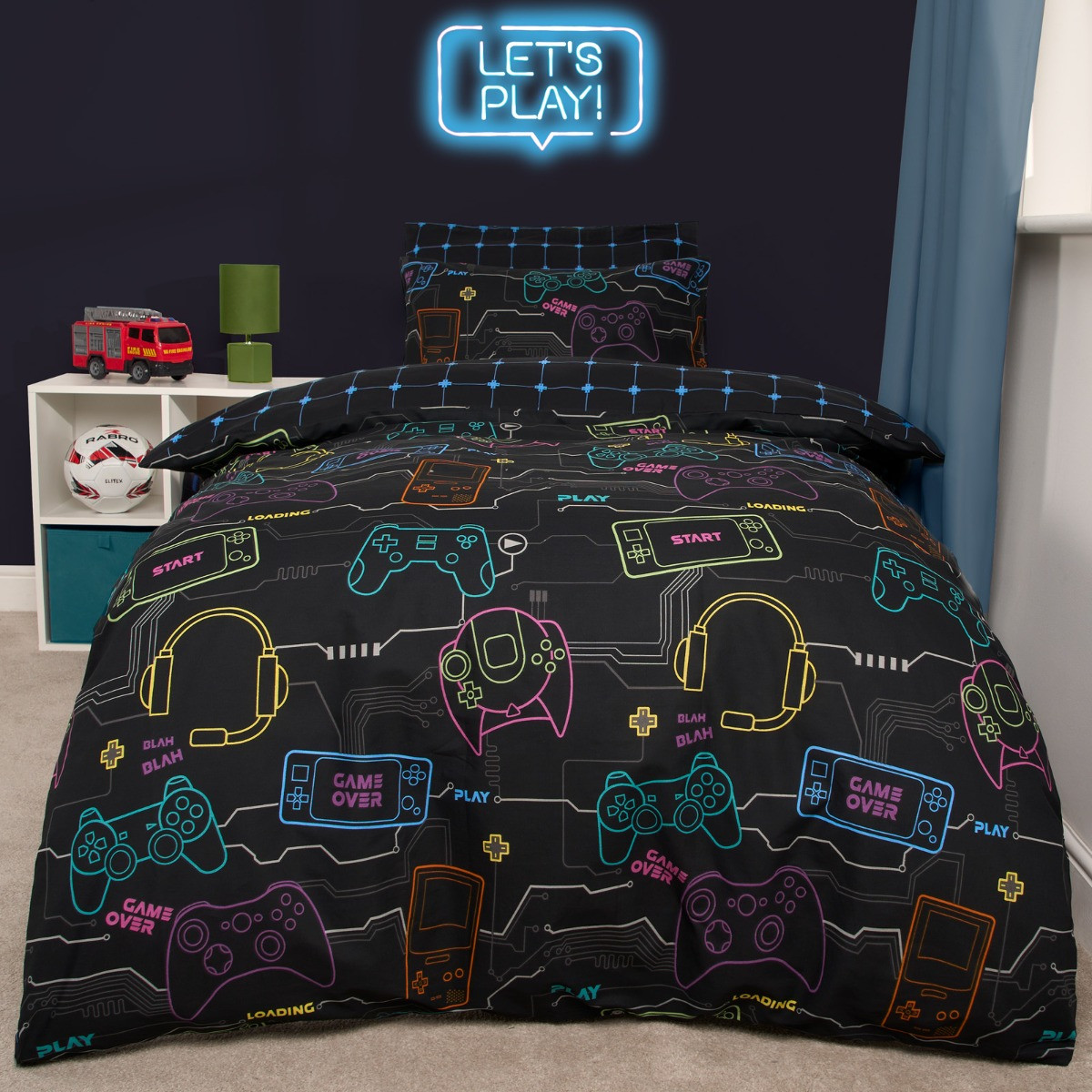 OHS Gaming Print Reversible Duvet Set - Black>