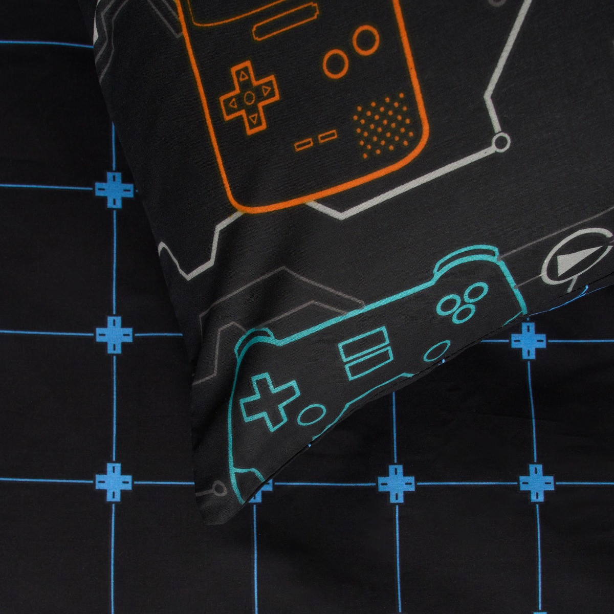 OHS Gaming Print Reversible Duvet Set - Black>