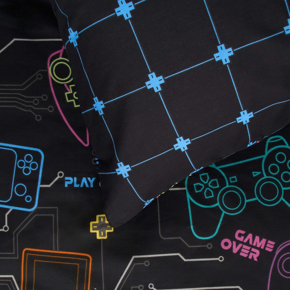 OHS Gaming Print Reversible Duvet Set - Black>