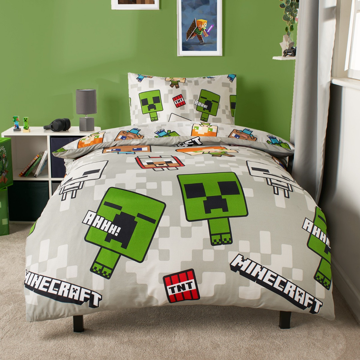 Minecraft Reversible Duvet Set, Grey - Single>