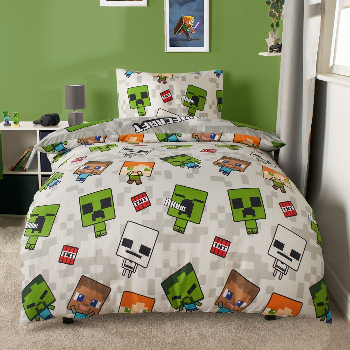 Minecraft Reversible Duvet Set, Grey - Single>