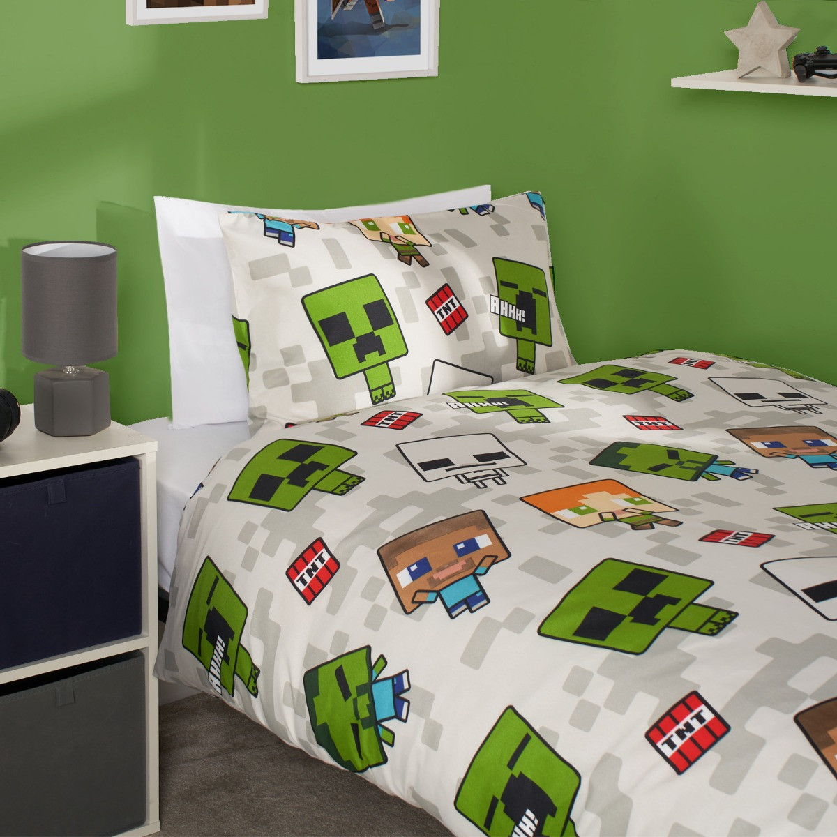 Minecraft Reversible Duvet Set, Grey - Single>