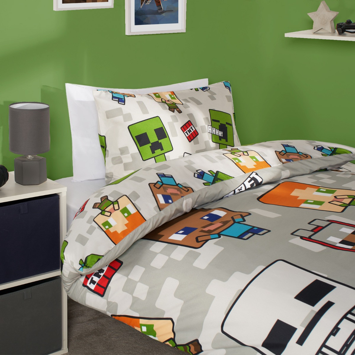 Minecraft Reversible Duvet Set, Grey - Single>