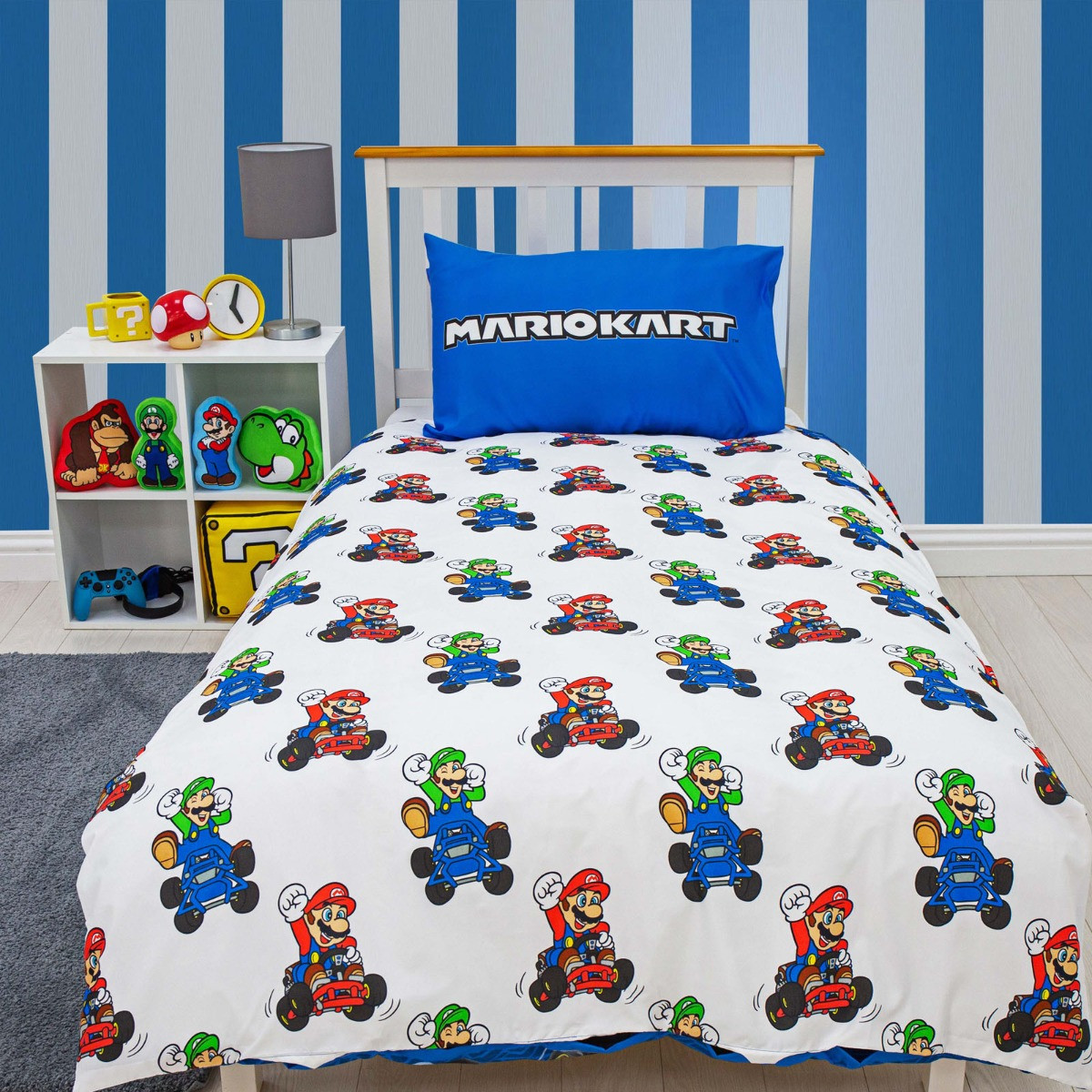 Nintendo Mario Kart Checkers Duvet Set Blue Single