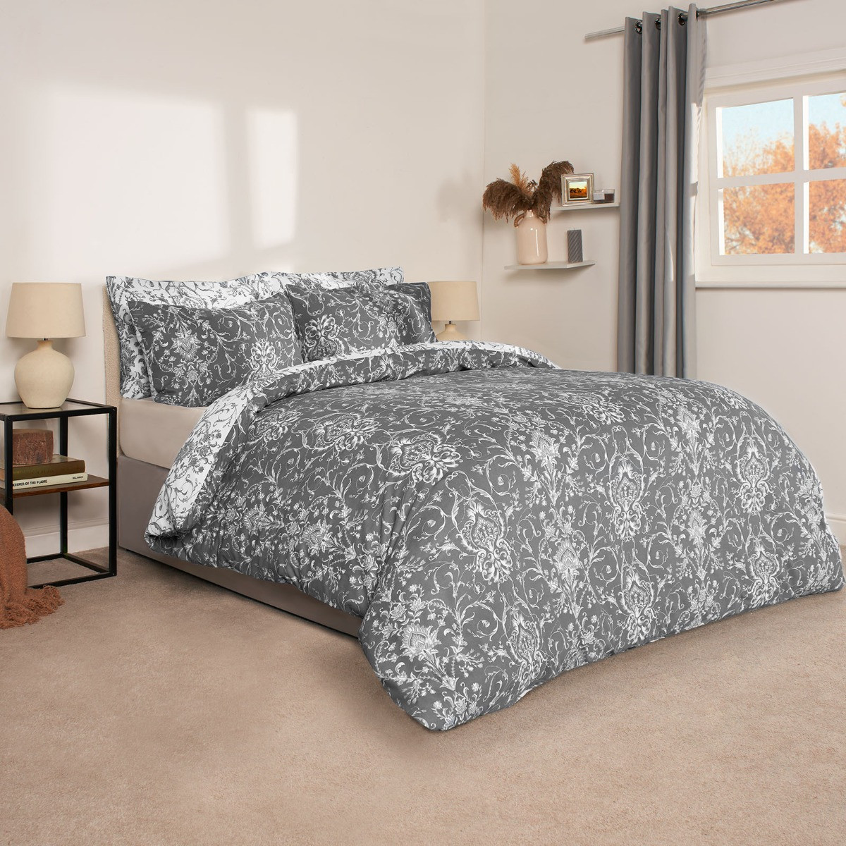 Dreamscene Paisley Duvet Set, Grey - Superking