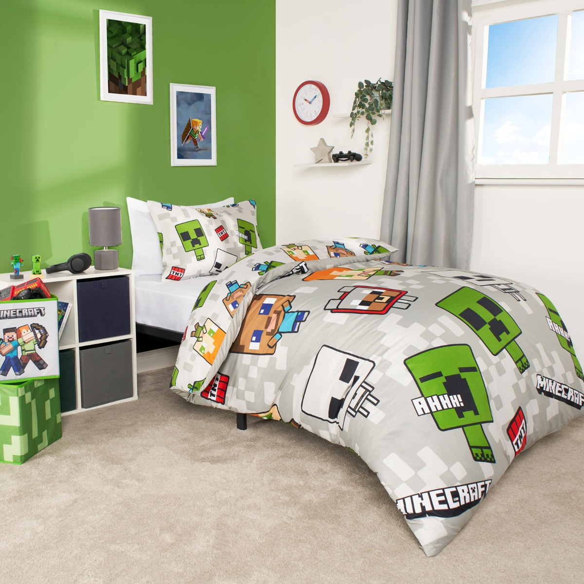 Minecraft Reversible Duvet Set, Grey - Single>