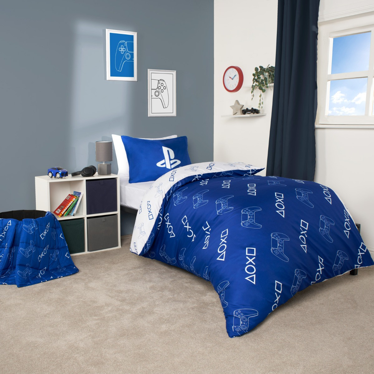 PlayStation Player Reversible Duvet Set, Blue - Double>