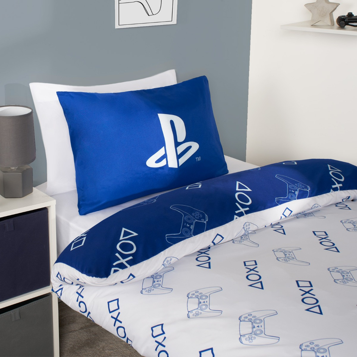 PlayStation Player Reversible Duvet Set, Blue - Single>