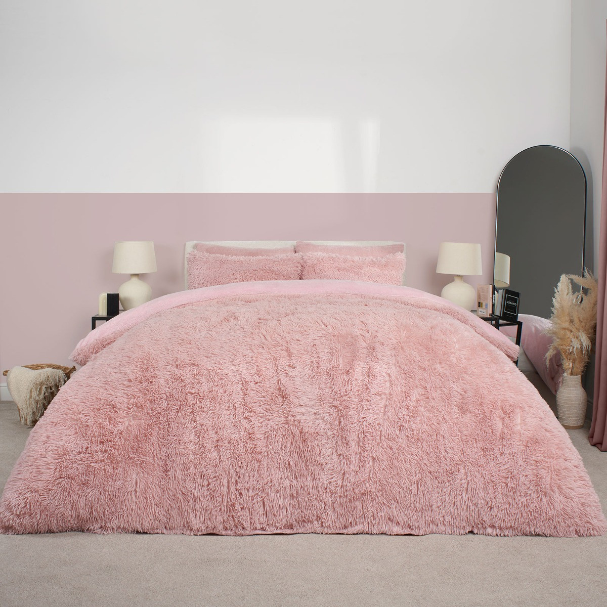 OHS Fluffy Duvet Set, Blush - Double>