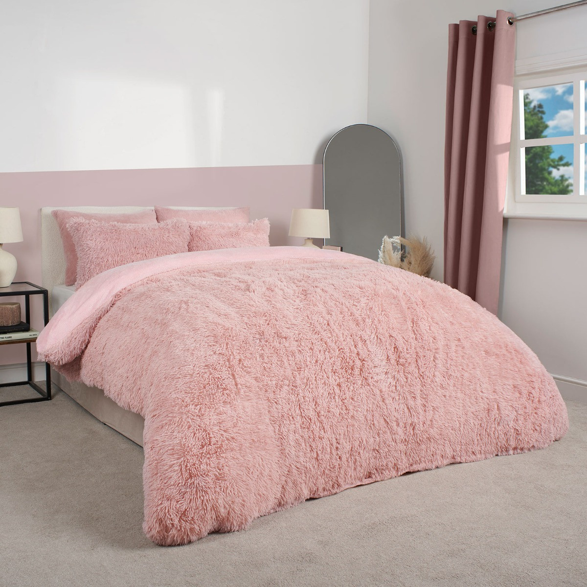 OHS Fluffy Duvet Set, Blush - Double>