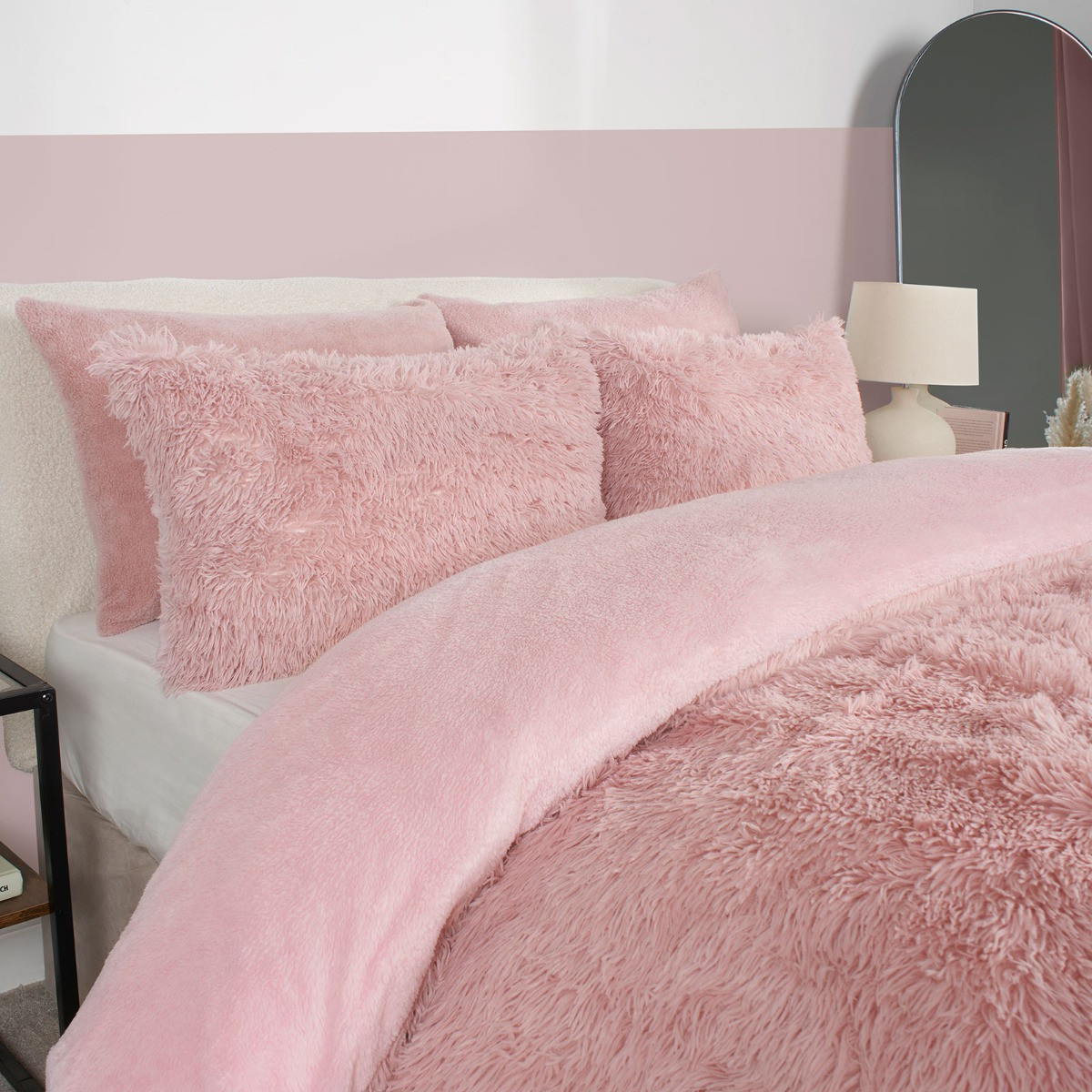 OHS Fluffy Duvet Set, Blush - Double>