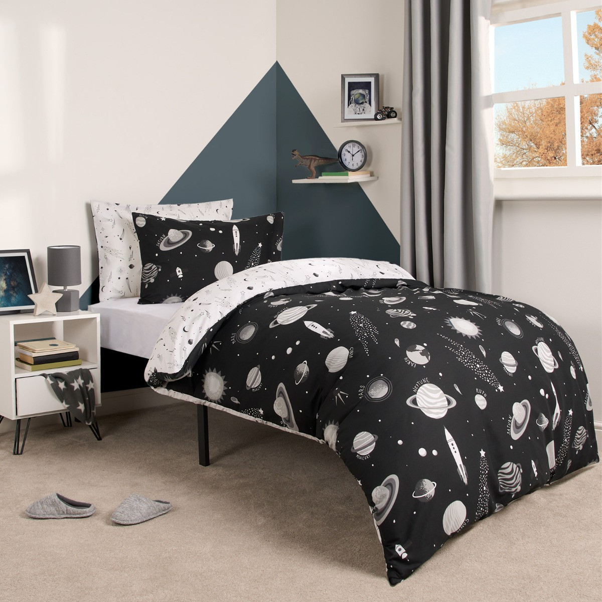 OHS Space Print Duvet Set - Black>