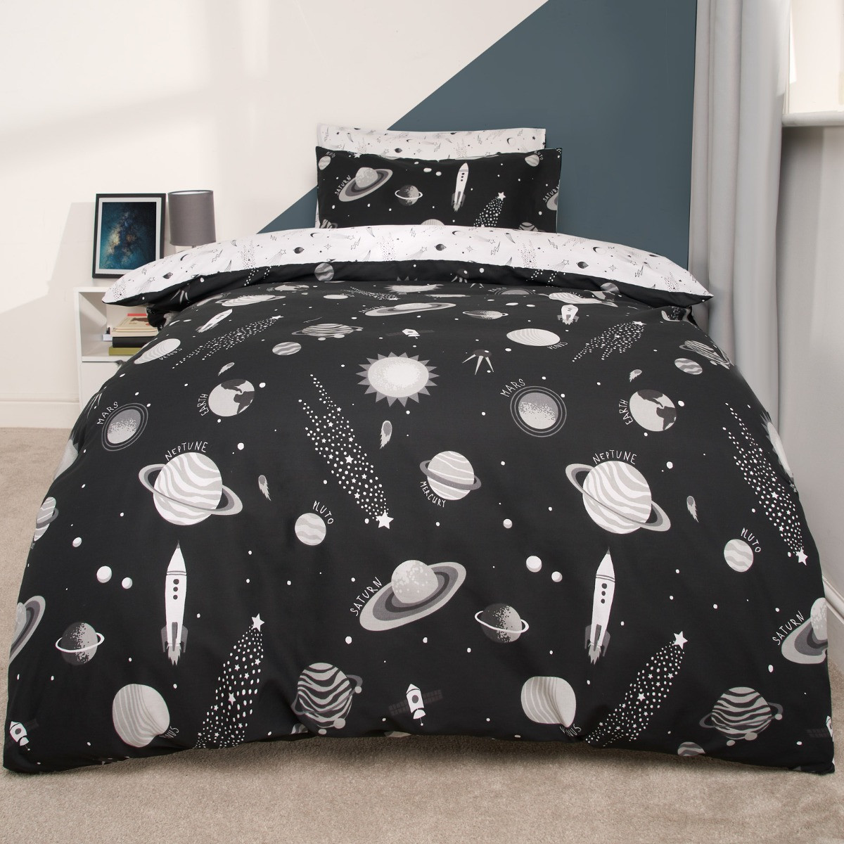 OHS Space Print Duvet Set - Black>