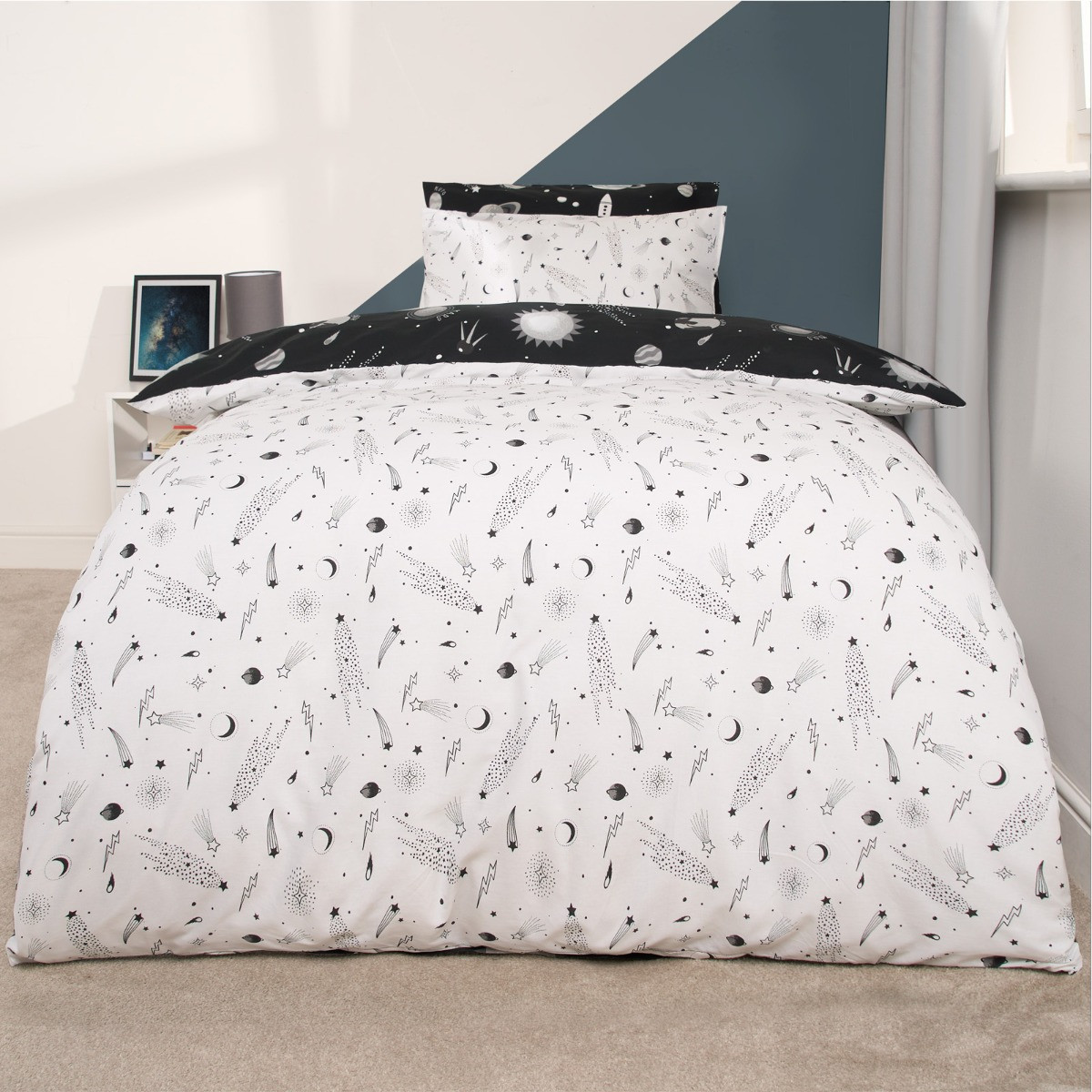 OHS Space Print Duvet Set - Black>