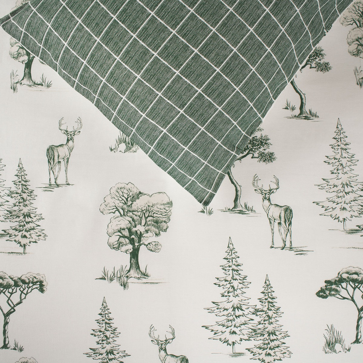 Dreamscene Winter Stag Duvet Set - Forest Green/White>