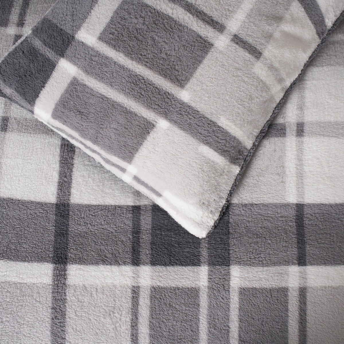 OHS Check Teddy Duvet Set - Charcoal>