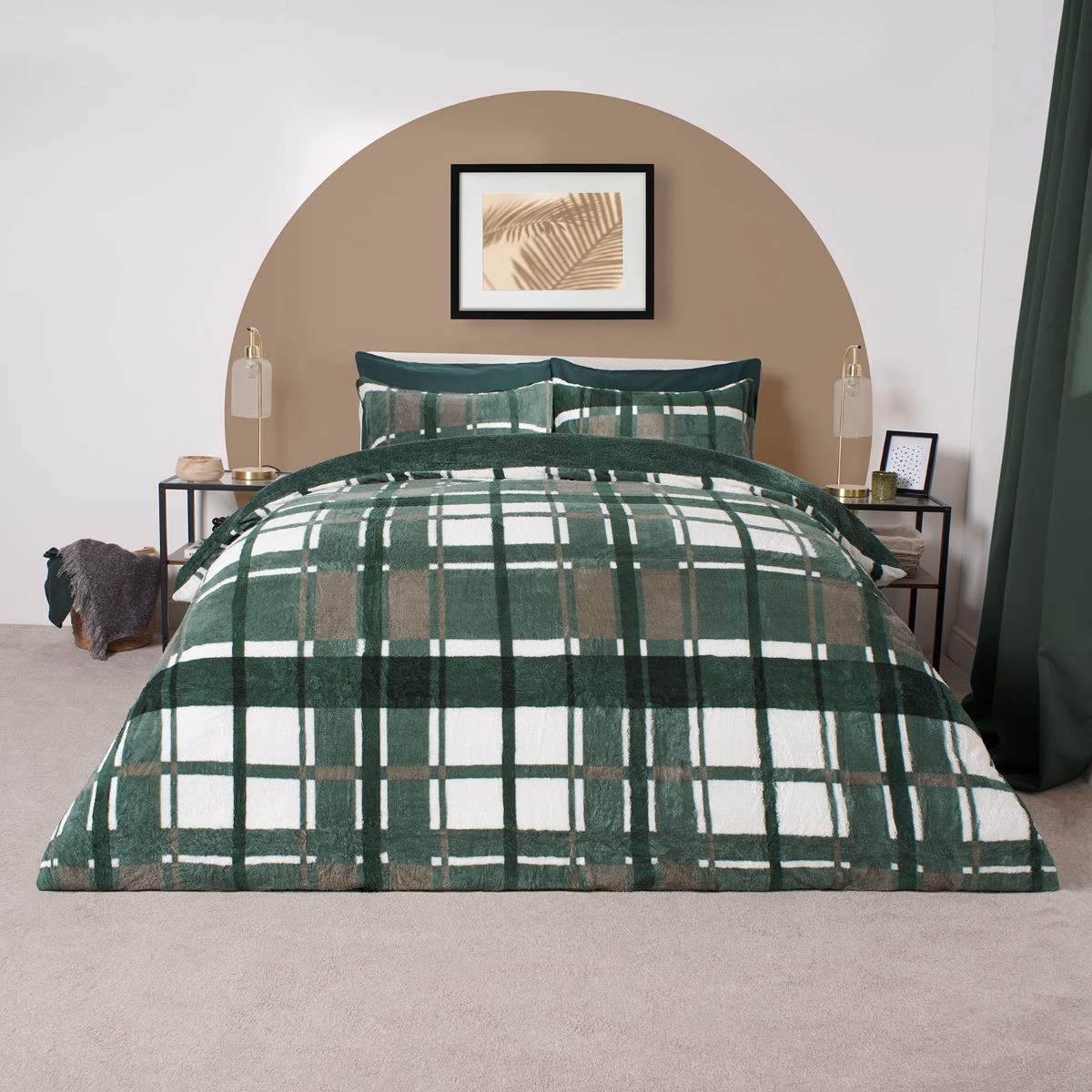 OHS Check Teddy Duvet Set - Forest Green >