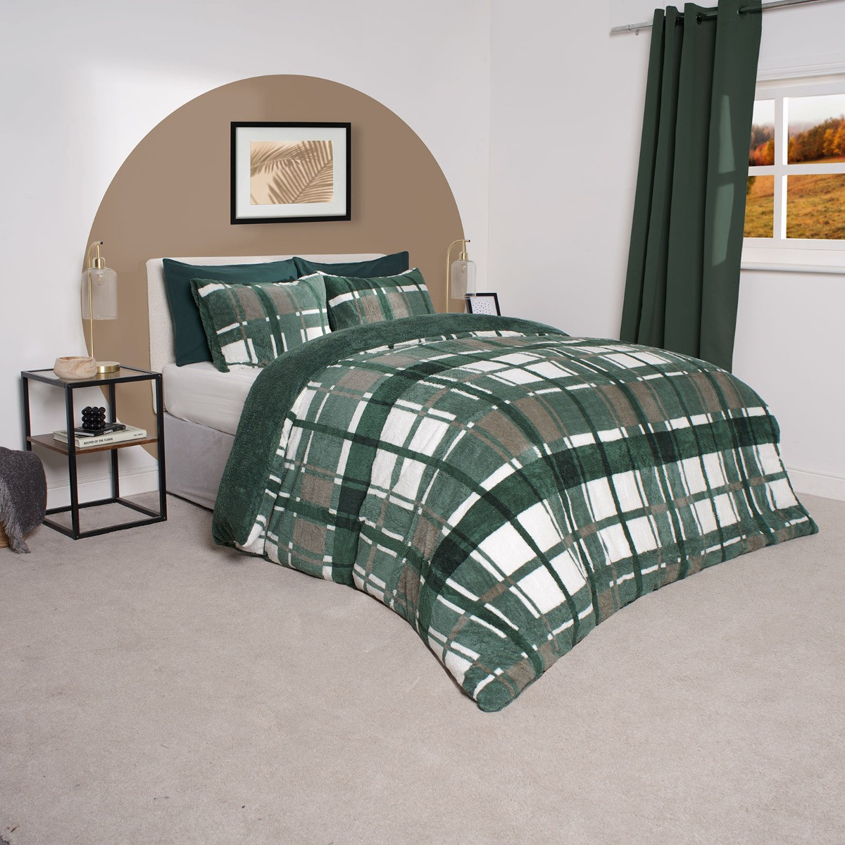 OHS Check Teddy Duvet Set - Forest Green >