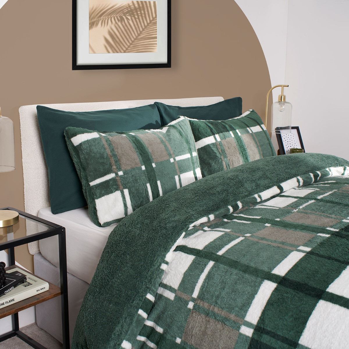 OHS Check Teddy Duvet Set - Forest Green >