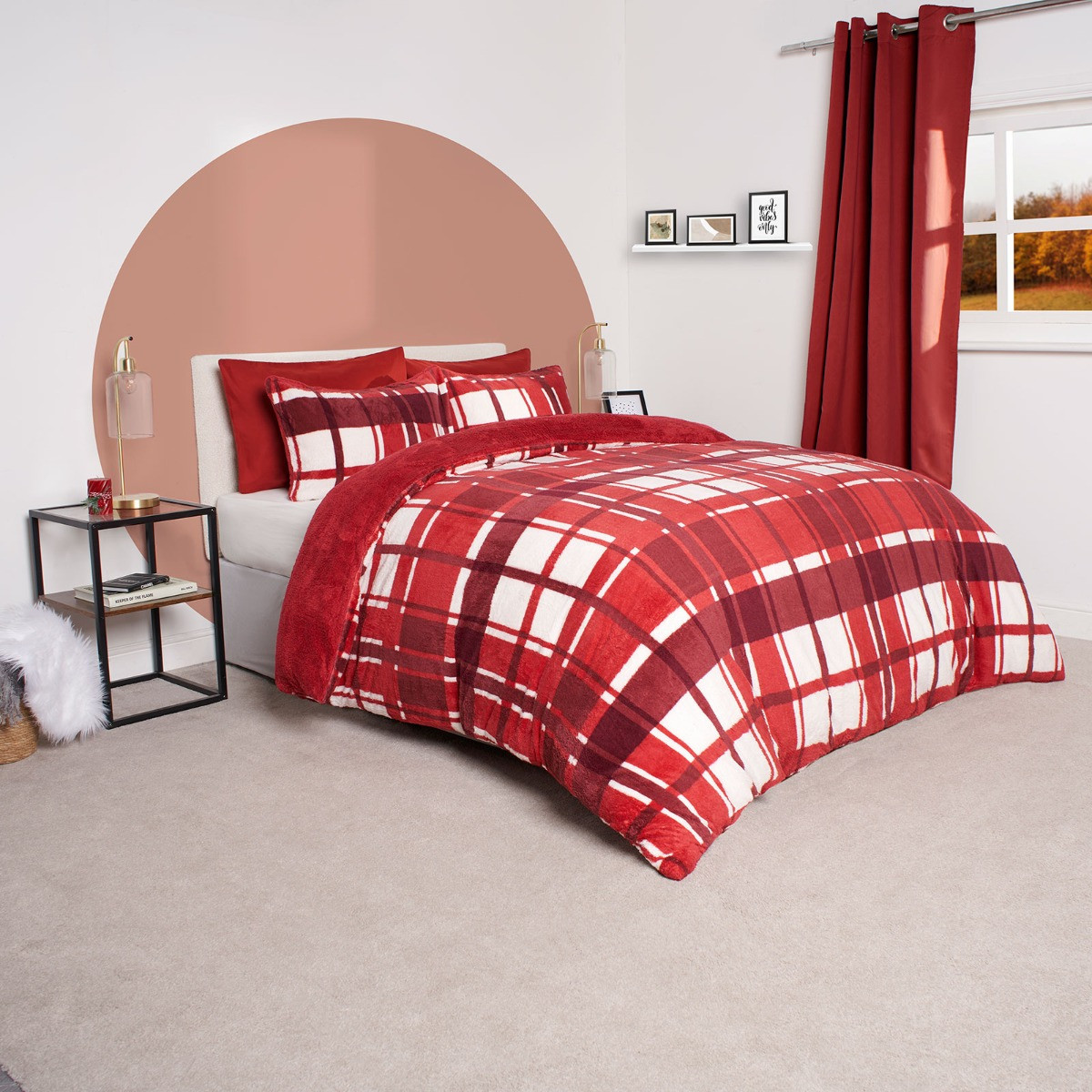 OHS Check Teddy Duvet Set - Red>