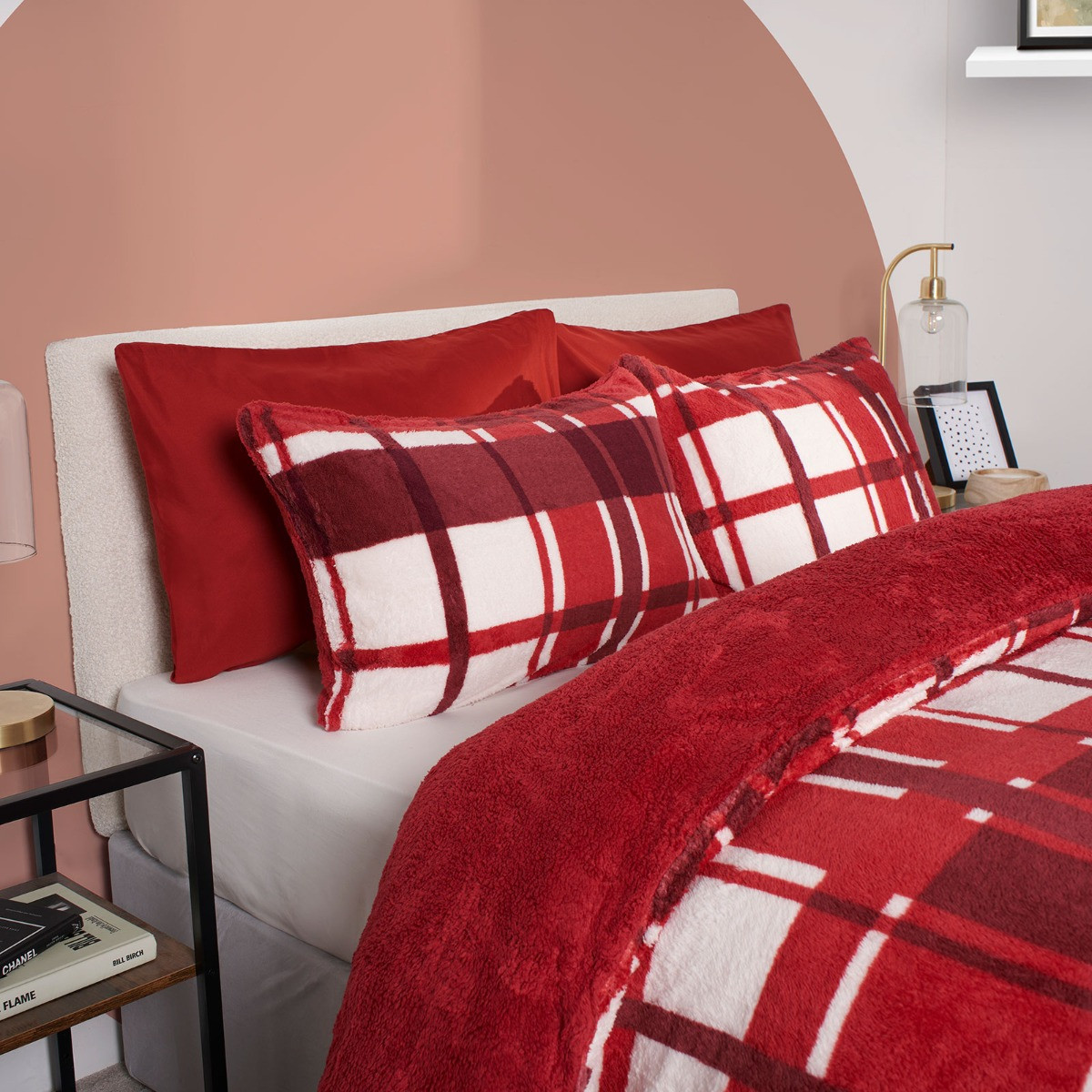 OHS Check Teddy Duvet Set - Red>