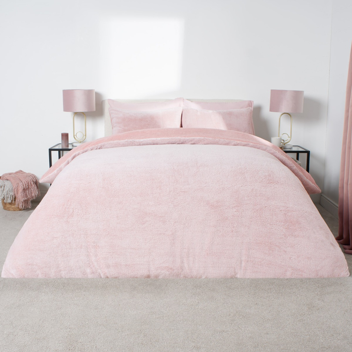 OHS Teddy Marl Duvet Set - Blush>