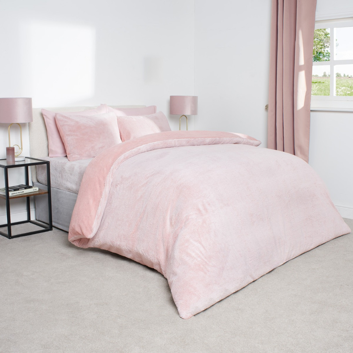 OHS Teddy Marl Duvet Set - Blush>