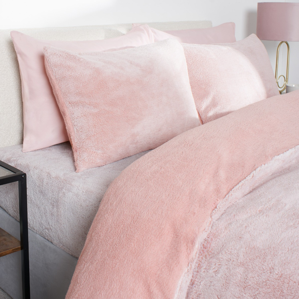 OHS Teddy Marl Duvet Set - Blush>